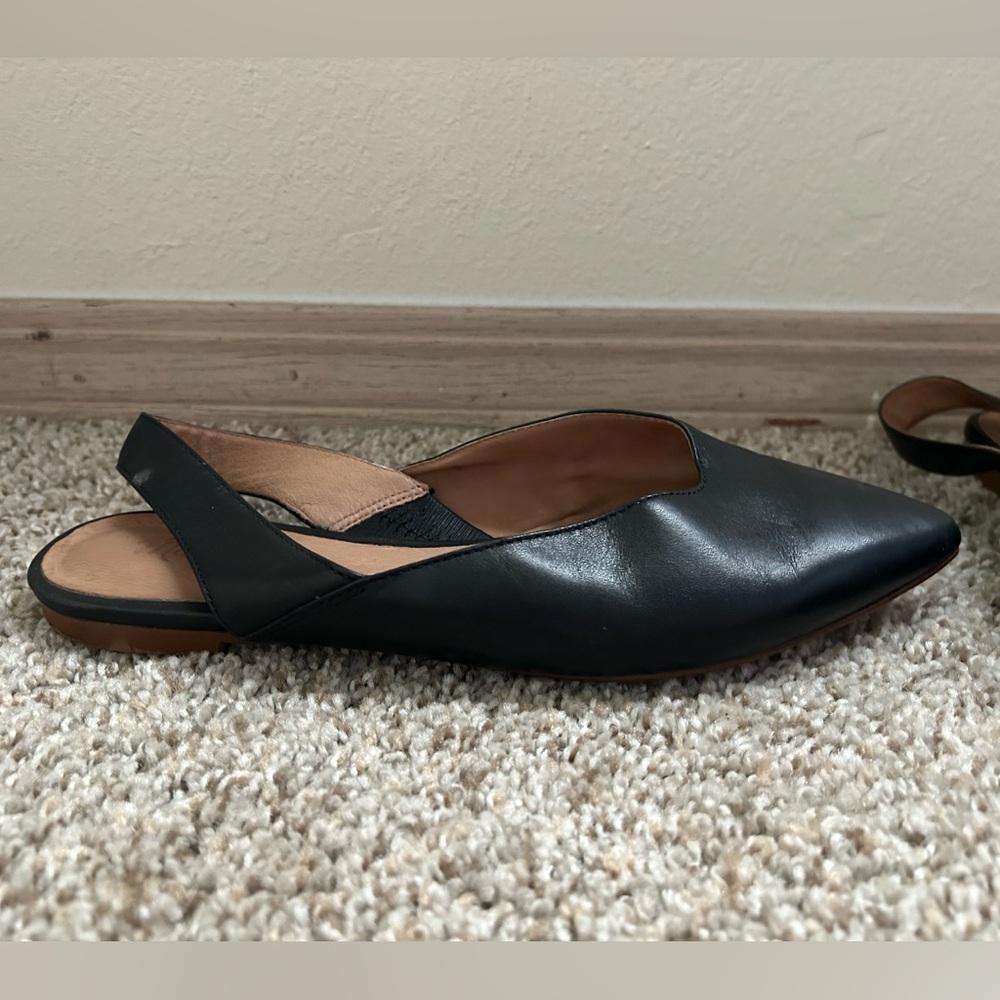 Madewell The Ava Slingback Flat Leather Black Size 7 Women's Business Travel Tan - Picture 2 of 11
